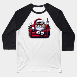 Persian Cat Wine Christmas Baseball T-Shirt